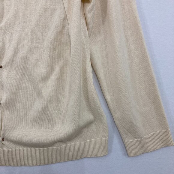 Coldwater Creek size XL Cream Beige Silk Blend Beaded Button Cardigan Preppy - Picture 5 of 10